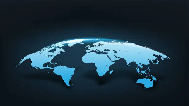 Vector illustration of Glowing world map. Vector 3d illustration