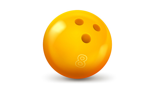 Yellow bowling ball isolated on white background. 3d vector illustration