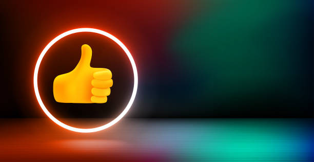 istock Banner with shining neon frame and thumbs up icon. 3d vector illustration with copy space 1494729442