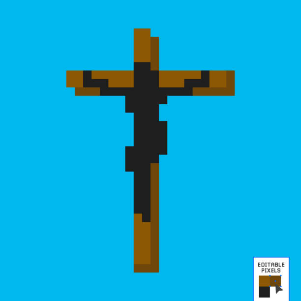 symbol jezusa chrystusa na krzyżu. ukrzyżowanie. wizerunek religijny. krzyż chrześcijański. katolicka symbolika. pixel art. 8 bitów. - rio de janeiro christ the redeemer jesus christ vector stock illustrations