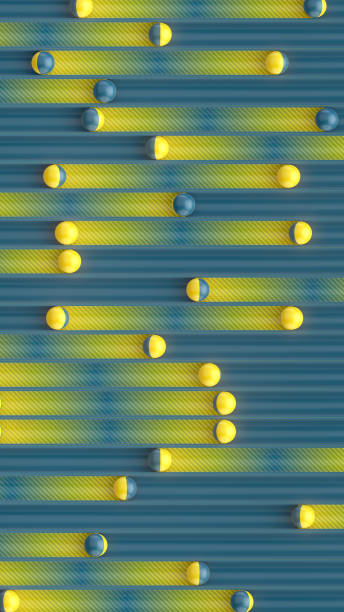 Colorful glitter balls rolling across a dark blue glitter background, leaving a bright yellow gradient trail behind them. Modern design. Trendy advertising. 3d rendering digital illustration