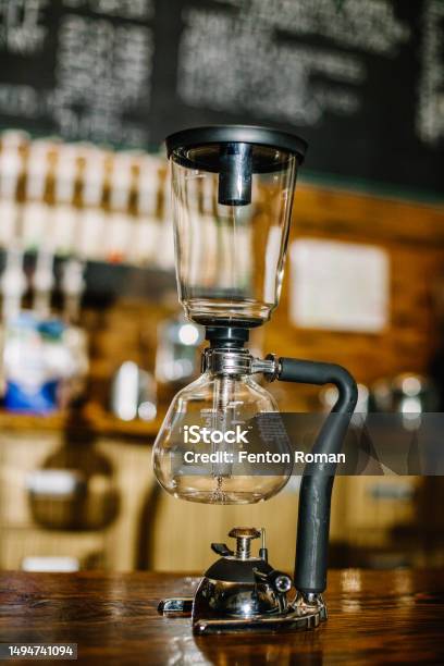 Japanese Siphon Coffee Maker With Halogen Beam Heater Stock Photo
