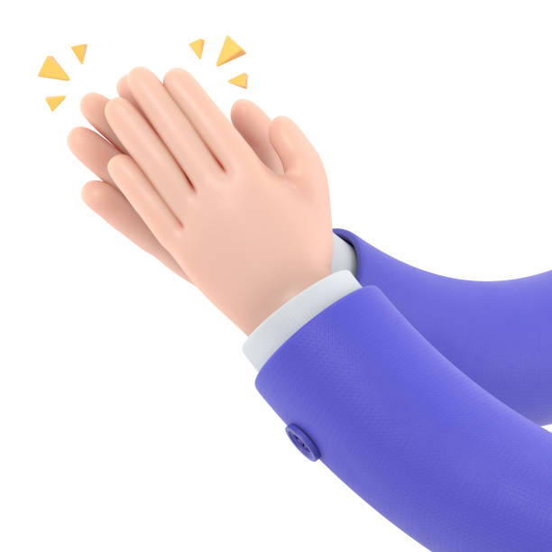 istock Cartoon Gesture Icon Mockup.Cartoon character hands clapping or applause with loud noise. 3D rendering on white background. 1494743193