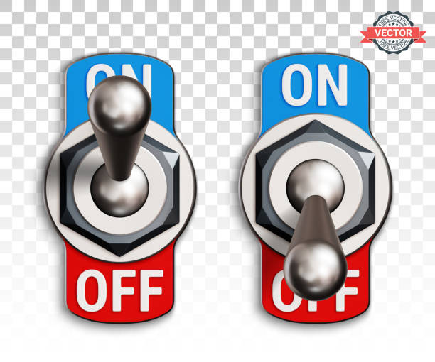 istock Toggle switches or tumblers switched ON and OFF. Realistic 3D vector illustration isolated on transparent background 1494745613