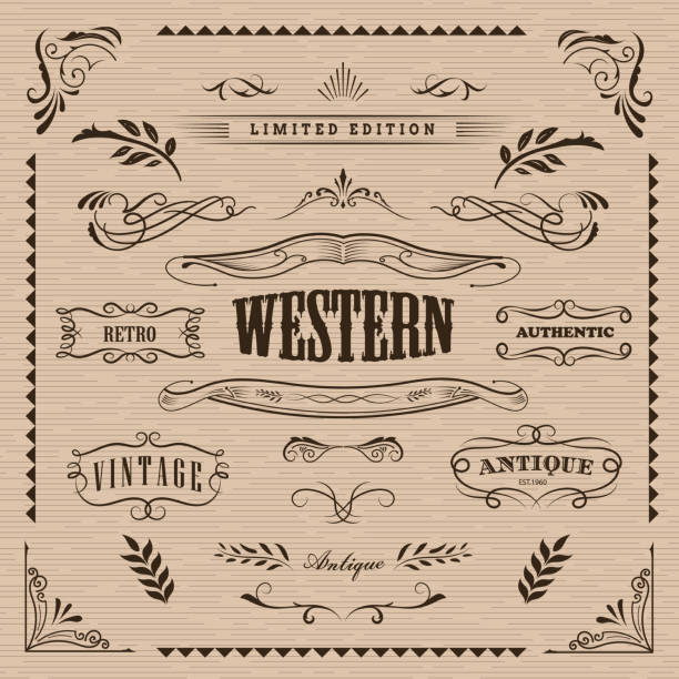 Western frame hand drawn banners vintage badge vector Western frame hand drawn banners vintage badge vector western stock illustrations