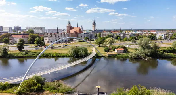 view of the elbe river with magdeburg town