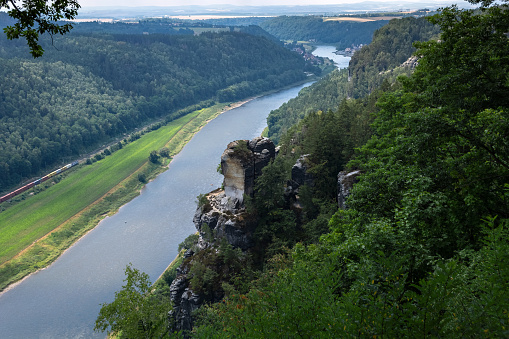 View of the Elbe River and its surroundings in one of the picturesque places near the city of Dresden. Saxony. Germany.