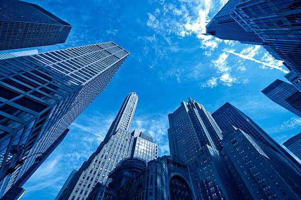 XXXL - group of office buildings against the sky - blue toned - camera canon 5D mark II  - unsharped RAW