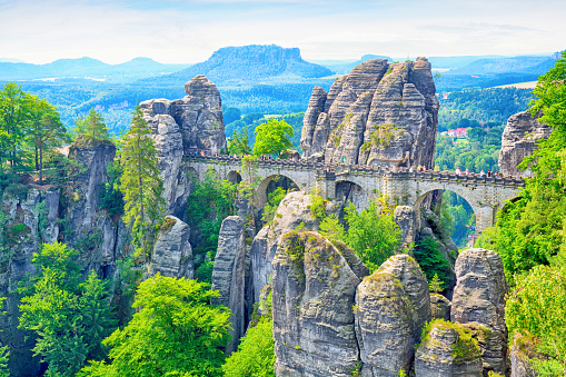 The Bastei Bridge was constructed to link several rocks for the visitors in 1851, Germany