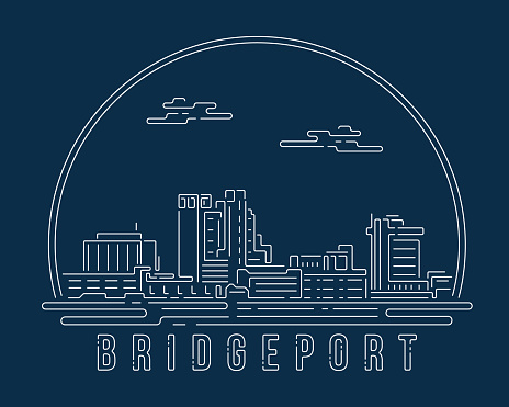istock Bridgeport, Connecticut - Cityscape with white abstract line corner curve modern style on dark blue background, building skyline city vector illustration design 1494758953