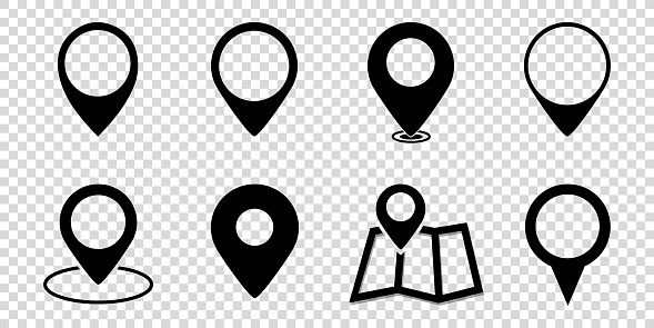 GPS Map Pointer Set - Different Vector Illustrations Isolated On Transparent Background