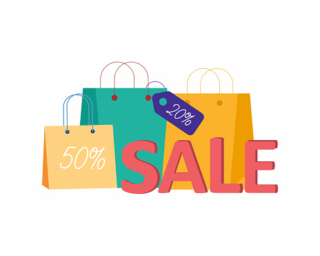 end of the season sale is back the concept of online shopping with shopping bag.