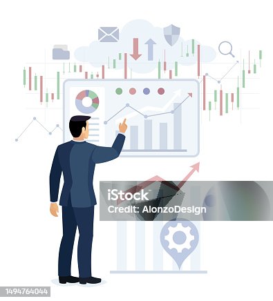 istock Businessman Character.  Trader at Work. Financial analyst. 1494764044