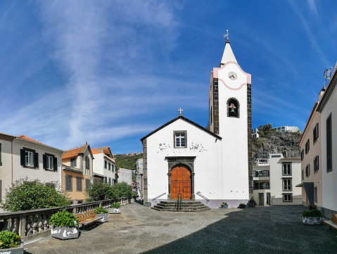 Madeira Island Portugal - 04 21 2023: View at the Nossa Senhora da Luz church on Ponta do Sol, a small touristic village in the city of Funchal, Madeira Island, Portugal