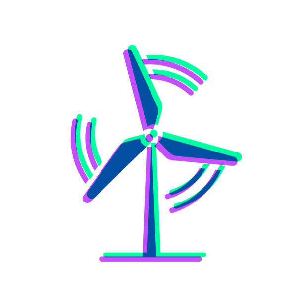 turbina wiatrowa. ikona z dwukolorową nakładką na białym tle - anaglyph stock illustrations