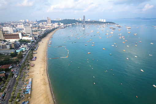 Aerial view of Central Pattaya beach in Chonburi, Thailand, south east asia