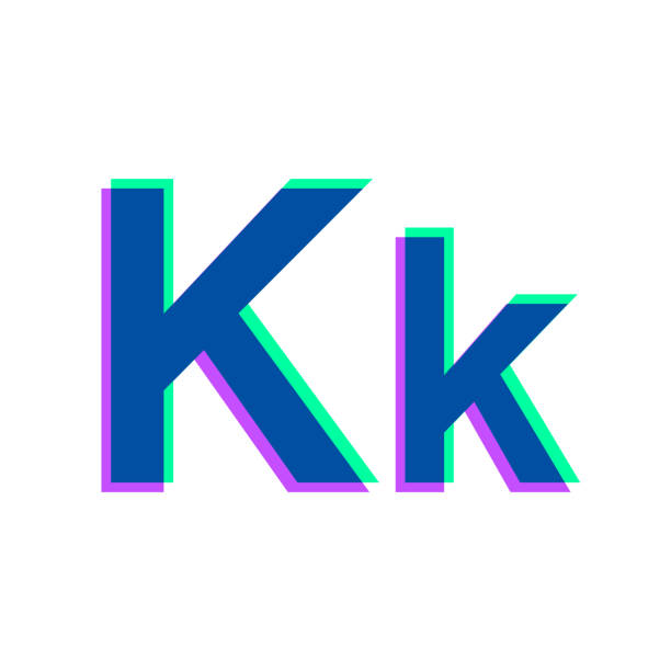 buchstabe k - groß- und kleinschreibung. symbol mit zweifarbiger überlagerung auf weißem hintergrund - letter k alphabet three dimensional shape green stock-grafiken, -clipart, -cartoons und -symbole