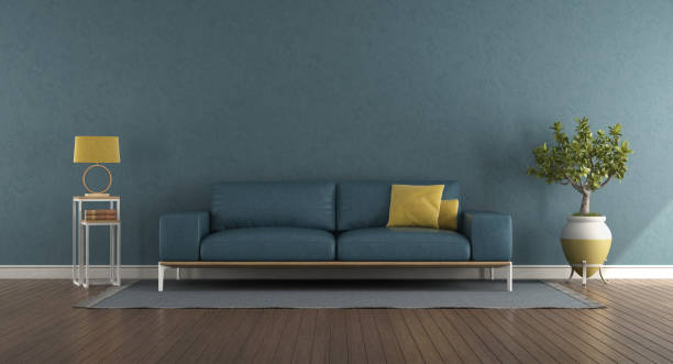 istock Blue living room with leather sofa 1494767197