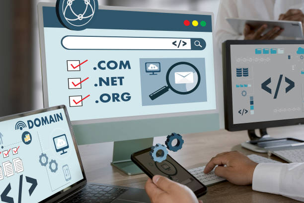 istock Big Data on a Domain Web Page and SEO Internet Domain Name Registration Domain, Address Internet Network Online Website on a Computer 1494768309