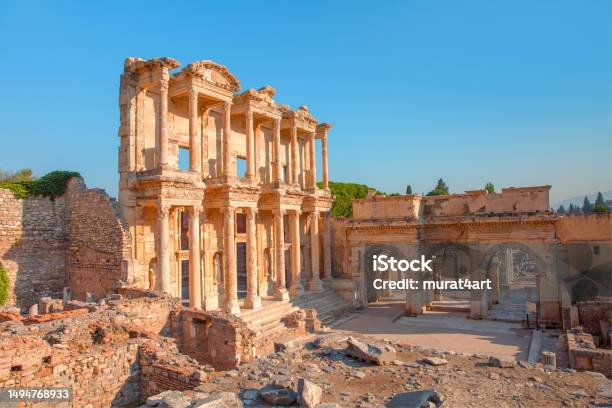 Library Of Celsus In The Ancient City Of Ephesus Stock Photo - Download Image Now - Ephesus, Türkiye - Country, Ancient