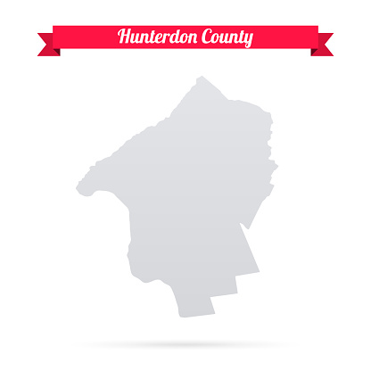 Map of Hunterdon County - New Jersey, isolated on a blank background and with his name on a red ribbon. Vector Illustration (EPS file, well layered and grouped). Easy to edit, manipulate, resize or colorize. Vector and Jpeg file of different sizes.