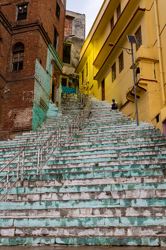 India Varanasi gath march 31.2023, access staircase to the river Ganges