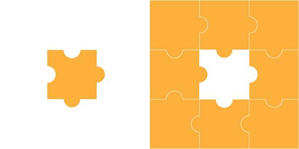 직소 퍼즐 템플릿, 한 조각이 누락 된 그림 - solution jigsaw piece jigsaw puzzle problems stock illustrations