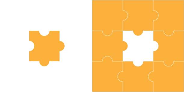 szablony puzzli, brakująca ilustracja jednego elementu - solution jigsaw piece jigsaw puzzle problems stock illustrations