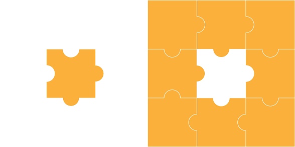 Jigsaw puzzle templates, one piece missing illustration
