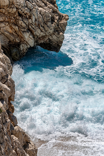 Rocks and waves in the famous Kaputas bay (Kaputaş) in Kaş district of Antalya province.