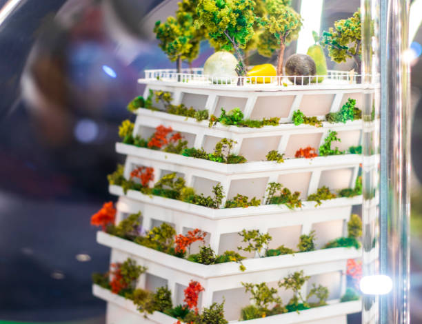 Environment themed concept miniature in the glass container. Ecology