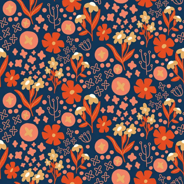 Vector illustration of Bright Orange and Yellow Floral Seamless Pattern