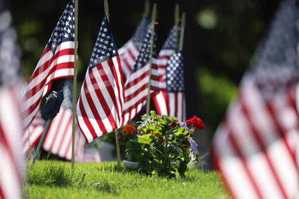 istock American Flags Flying on Veterans Cemetery 1494782783