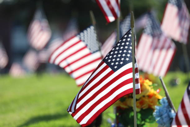 American Flags Flying on Veterans Cemetery