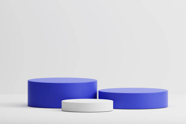 istock 3d rendering minimal white and blue product display showcase podium on white background 1494788661