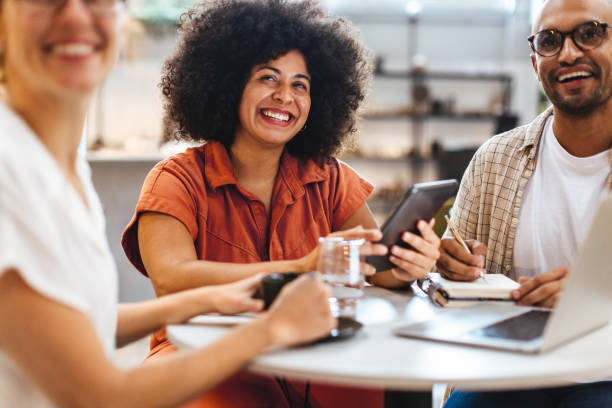 istock Remote business team having an informal meeting in a cafe 1494789320