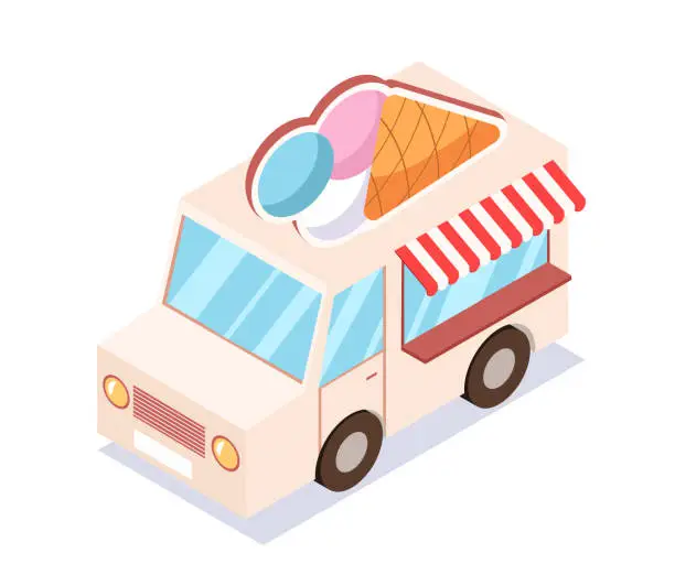 Vector illustration of Isometric ice cream truck