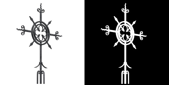 3D rendering illustration of a cast iron Christian Cross