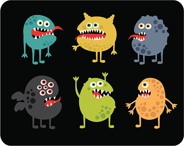 ilustrações, clipart, desenhos animados e ícones de linda monstros série. - monster set pattern green