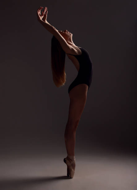 istock Ballet, woman and artist training, artistic and commitment with girl against a dark studio background. Female performer, lady and ballerina with creativity, happiness and practice for performance 1494797981