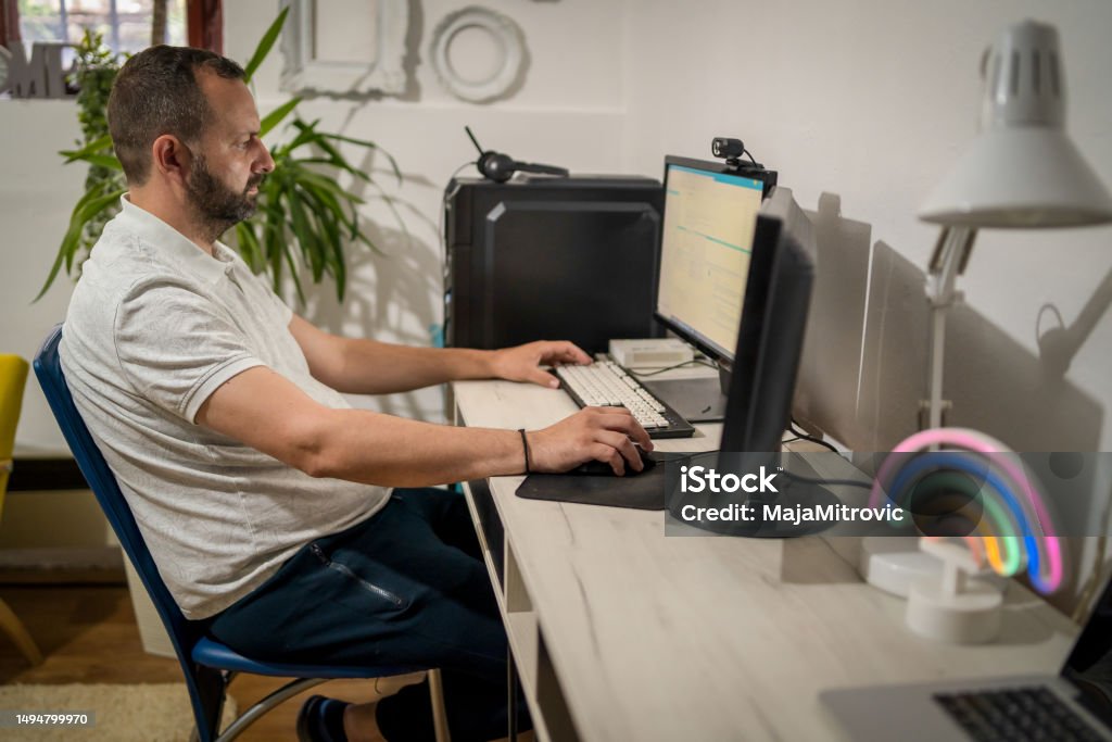 Programmer Working With Program Code Stock Photo - Download Image Now ...
