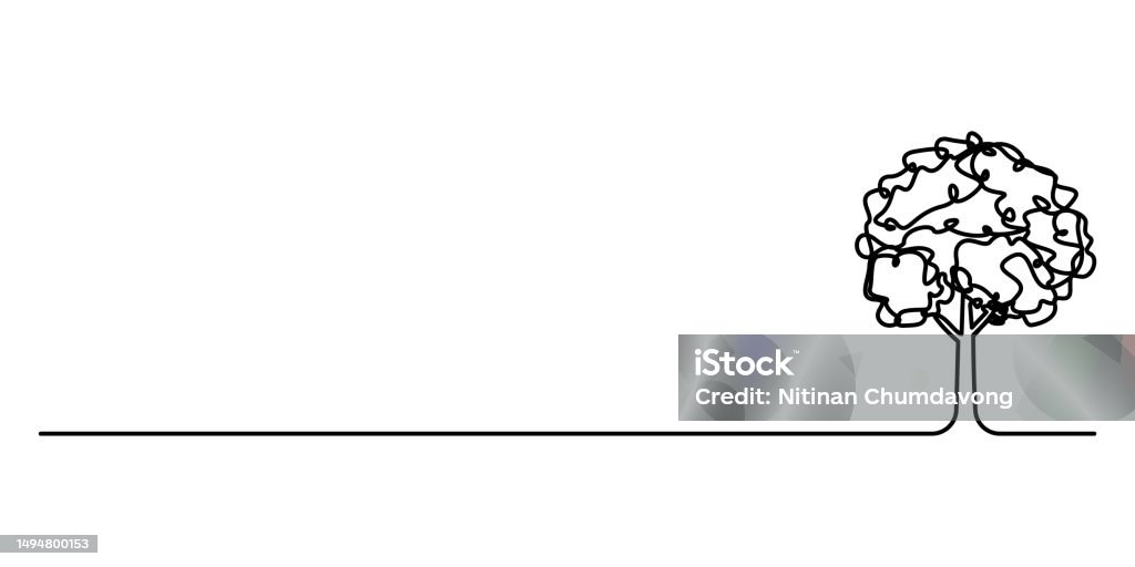 Continous Line Tree Continuous Line Drawing Of A Tree On A White Background Vector ...