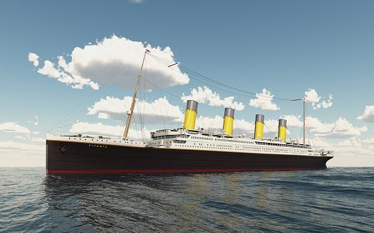 Computer generated 3D illustration with the historic passenger ship Titanic on the high seas