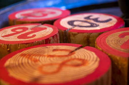 Wooden numbers of the Neapolitan tombola