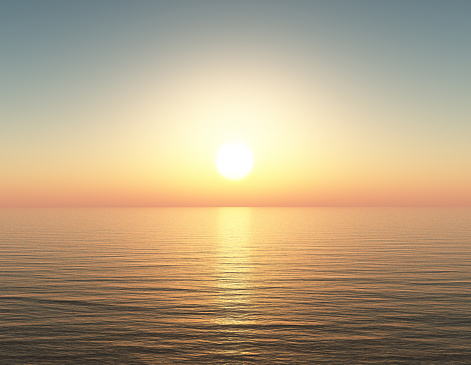 Computer generated 3D illustration with a sunset over the sea