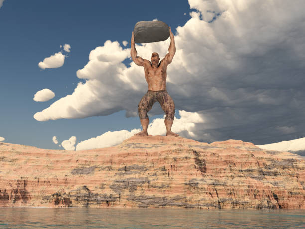The Cyclops Polyphemus throws a boulder at the fleeing Odysseus