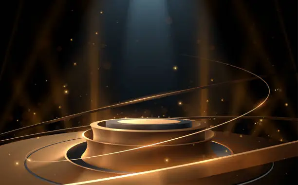 Vector illustration of Golden circle podium with light effect