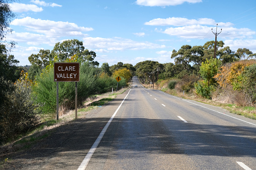 Road through the Clare Valley, a valley located in South Australia, a notable winegrowing region of Australia, famous for Riesling.