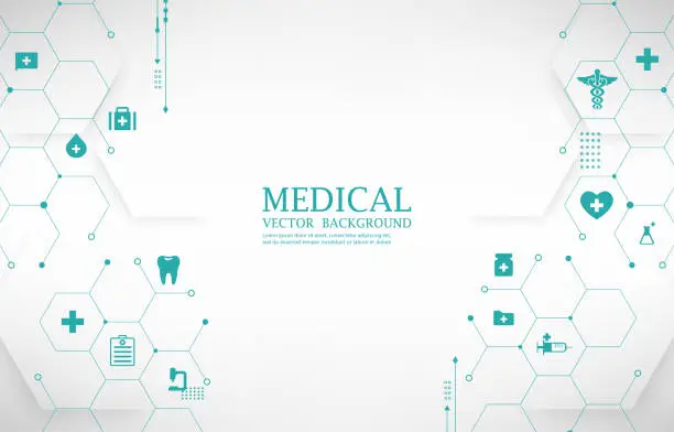 Vector illustration of White modern medical vector wallpaper.geometric hexagon.medical icons.technology background.