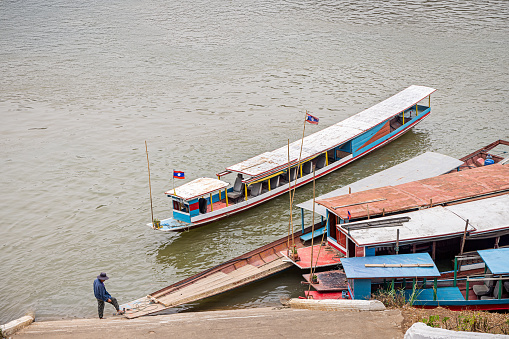 Tigre, Buenos Aires, Argentina, Jan 11 2022: collective boat that serves as a mode of transport between the islands of the delta and makes sightseeing tours.